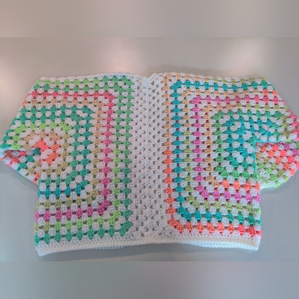 Retro Stripes Crochet Granny Hexagon Cardigan - Picture 2 of 3